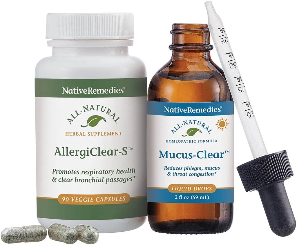 ネイティブレメディクリアシンス&スロートコンボパック - PhlegmとCongestionとHerbal Supplement AllergiClear-Sのための自然ホメオパシーム粘液と機能