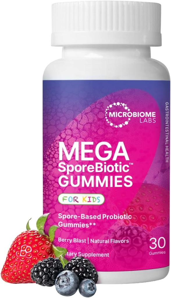 Microbiome Labs MegaSporeBioticキッズプロバイオティック - 子供のためのSporeベースのGummy Probiotics - Bacillus Probiotic BlendでGut Health & Immunityをサポート - ベリー風味(30グミー)