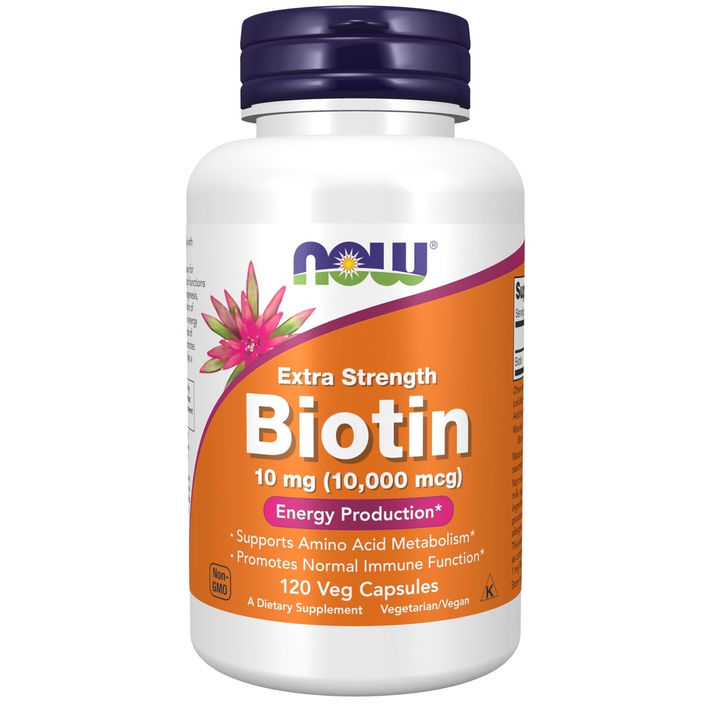 NOWフーズサプリメント、ビオチン10mg(10,000mcg)、余分な強度、エネルギー生産*、120ベジカプセル