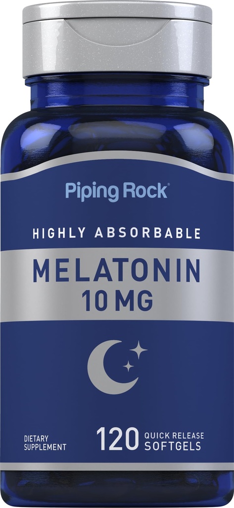 ピッピングロックメラトニン10mg | 120 Softgelカプセル | クイックリリースサプリメント | 高吸収性 | 非GMO、グルテンフリー