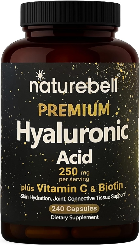 NatureBell Hyaluronic Acid Supplements 250mg | 240 Capsules, with Biotin 5000mcg & Vitamin C 25mg, 3 in 1 Support