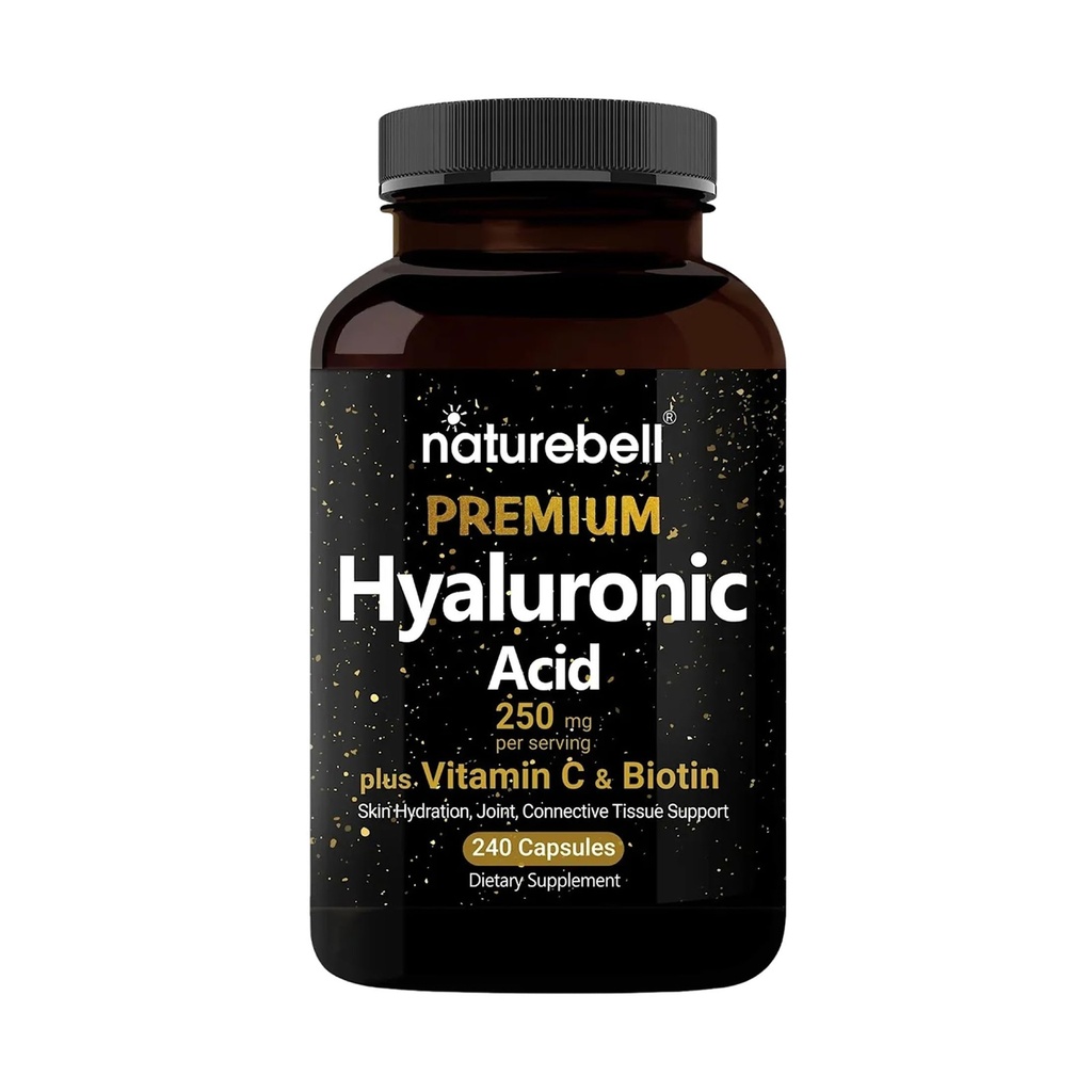NatureBellのHyaluronic酸は250mgを補います  240カプセル、Biotin 5000mcg及びビタミンC 25mg、1サポートの3