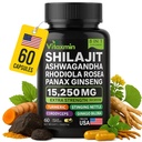 ShilajitとAshwagandhaカプセル、男性と女性のための8イン1ハーブマルチビタミン、Rhodiola Rosea、Ginseng、およびStinging Nettle、男性と女性のためのシラジット