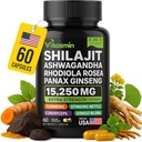 ShilajitとAshwagandhaカプセル、男性と女性のための8イン1ハーブマルチビタミン、Rhodiola Rosea、Ginseng、およびStinging Nettle、男性と女性のためのシラジット