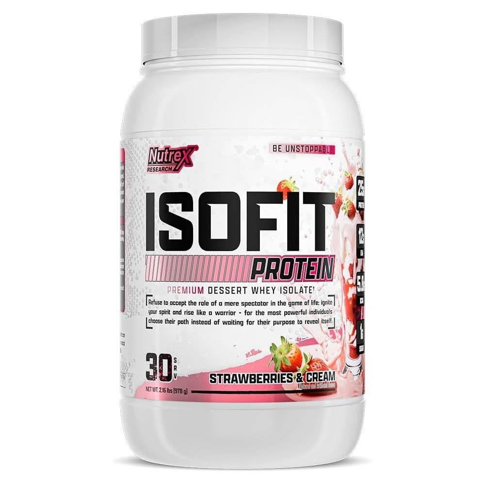 Nutrexの研究のIsoFitの乳蛋白質の粉の即刻された100%の乳蛋白質の隔離剤(30のサービングのパック)、イチゴ及びクリーム)