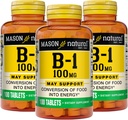 メイソンナチュラルビタミンB1(チアミン)100mg、エネルギーへの食品の健康的な変換、Nerveと免疫の健康、100錠(パック3)