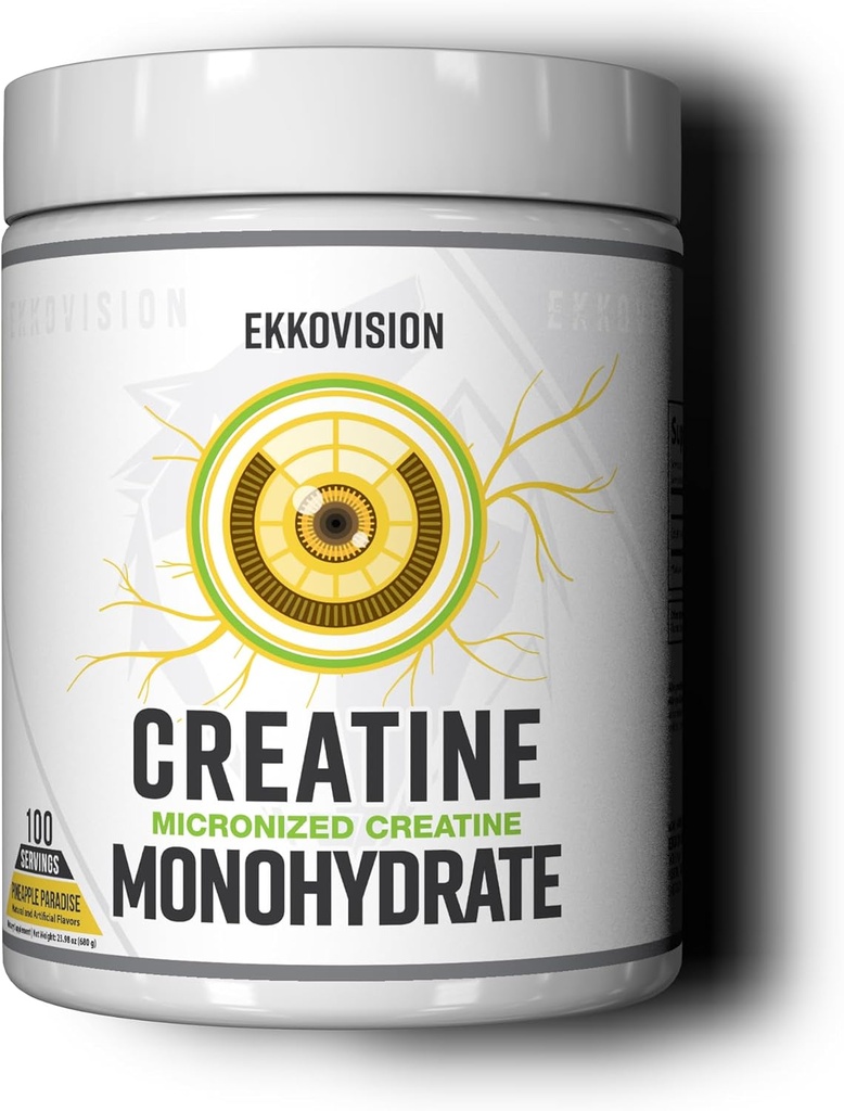 Ekkovision のクレアチンの Monohydrate の粉、Micronized、パイナップルのパラダイス、人および女性のためのプレワークアウト及びポストのワークアウトの補足、エネルギー サポート、シェイクスムージー及び飲料、100 のSrvgs で混合すること容易