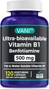 2 in 1 Enhanced Formula: Vitamin B1 with Benfotiamine 500mg, Fat Soluable Supplement of Vitamin B-1, 500 mg - 120 Capsules (1)