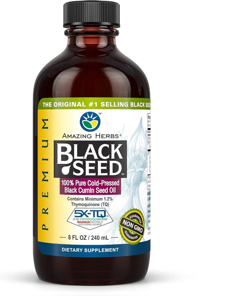 驚くべきハーブプレミアムブラックシードオイル - グルテンフリー、非GMO、消化の健康、免疫サポート、脳機能の冷間プレスニゲラサティバエイド - 8 Fl Oz