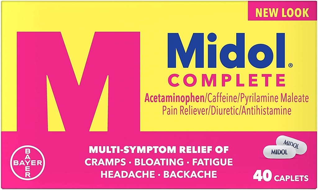 Midol Complete Menstrual Pain Relief Caplets with Acetaminophen for Menstrual Symptom Relief - 40 Count (Pack of 3)