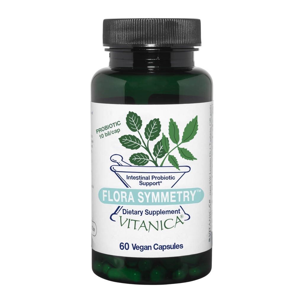 Vitanica Flora Symmetry, シェルフ安定したプロバイオティックサプリメント, 女性のための処方プロバイオティクス, 男性と大人のためのプロバイオティクス, 酸性プロバイオティクス, 非GMO, ビーガン, 60 カプセル