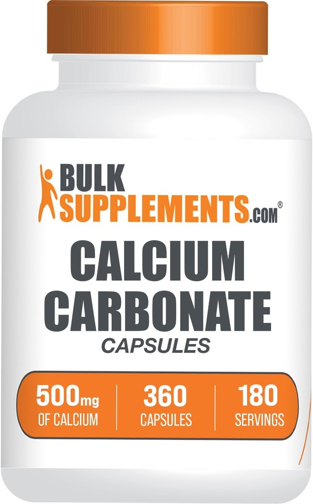 BulkSupplements.com 炭酸カルシウムカプセル - 炭酸カルシウムサプリメント、炭酸カルシウム500mg - カルシウムサプリメント、グルテンフリー、サービングあたり2カプセル、360カプセル(パッケージ1)