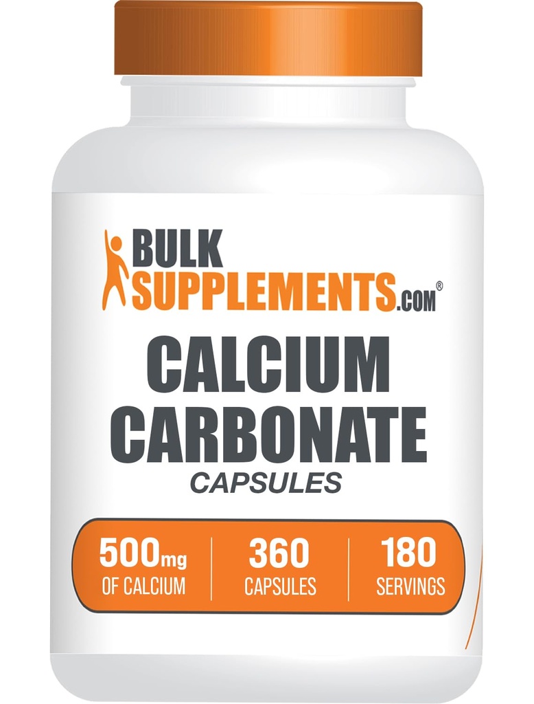 BulkSupplements.com 炭酸カルシウムカプセル - 炭酸カルシウムサプリメント、炭酸カルシウム500mg - カルシウムサプリメント、グルテンフリー、サービングあたり2カプセル、360カプセル(パッケージ1)