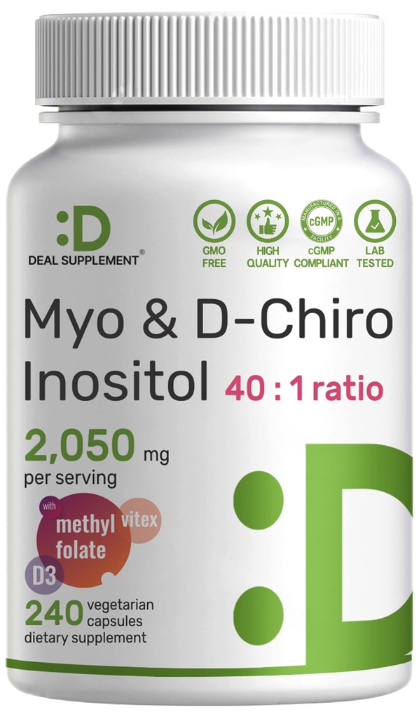 女性用ミオイノシトール&D-シロイノシトールサプリメント(40:1) | 2,050mg perサービング | 240 Veggie Capsule | フォーレート・ビタミンD3・バイテックス | ホルモンバランス・サイクルサポート | 非GMO