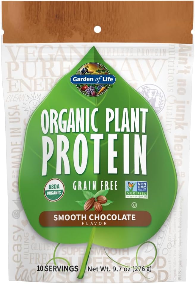 Garden of Life Organic Plant Protein Smooth Chocolate Powder, 10 Servings - Vegan, Grain Free & Gluten Free Plant Based Shake with 1 Billion CFU Probiotics & Enzymes, 15g Protein