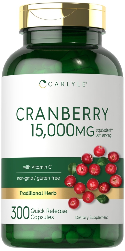 カーライルクランベリーパイル15000mg | 300カプセル | ハーブエキスサプリメント | 女性と男性用 | ビタミンC付 | ノンGMO&グルテンフリー