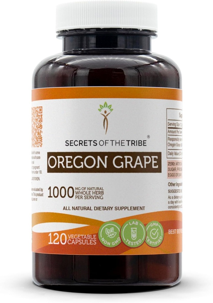 トライベ・オレゴン・グレープ120カプセル、1000mg、レスポンシブル・ファーム・オレゴン・グレープ(マハニア・アキフルウム)ドライルート(120カプセル)の秘密