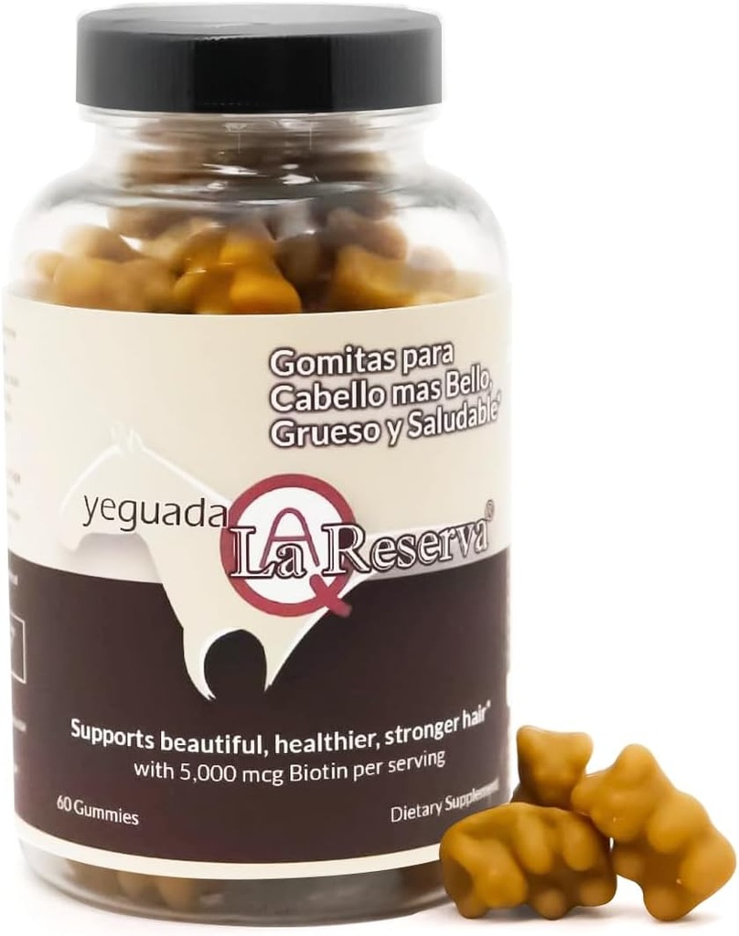 Yeguada La Reserva Hair and Nail Gummies、5000 mcg Biotin、ビタミンE&C Gummies for Hair Skin and Nail、60 Pieces | Gomitas para Cabelloy Unas mas Largo、Fierte y Saludable - 60ct