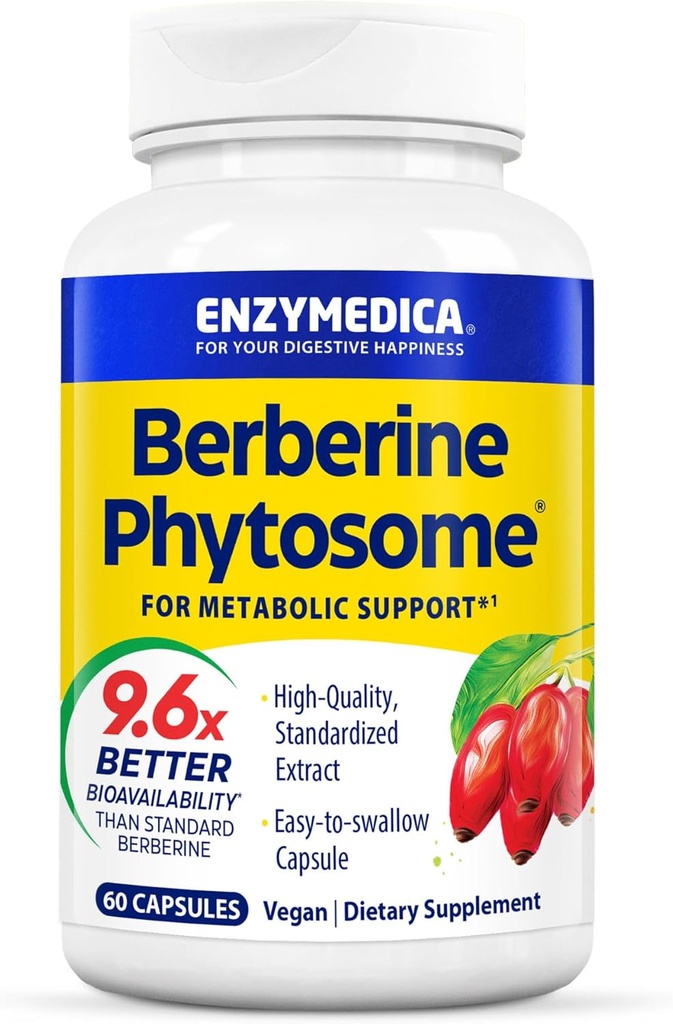 Enzymedica、Berberine Phytosome、9.6Xよりよい生物学的利用性、メタボリック サポートのための高い効力の自然なビーガンの食事療法の補足、60のカプセル