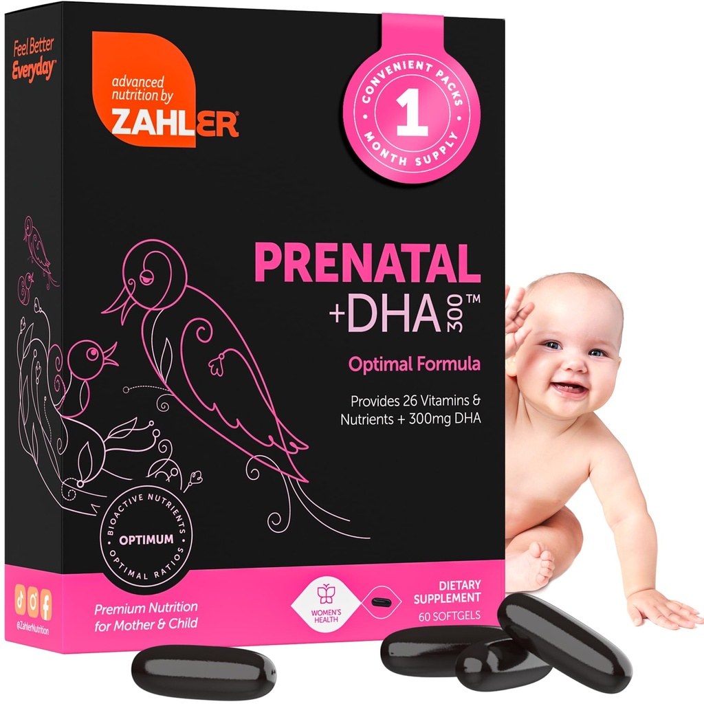 DHAとFollateのZahler Prenatalビタミン - DHAサプリメント & 母親と子供のためのプレナタルマルチビタミン - アイアン付きのコッシャープレナタルDHAプレナタルビタミン、前ナタールSoftgels 60カウント