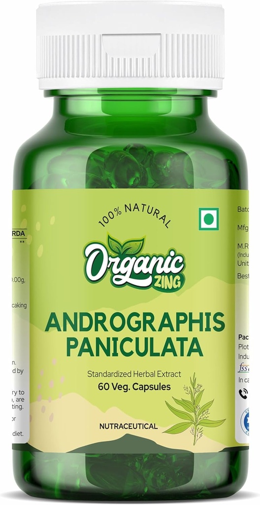 オーガニックZING Andrographolideサプリメント - Andrographis paniculataから抽出 - ビーガン&グルテンフリー - 60カプセル、400mg各