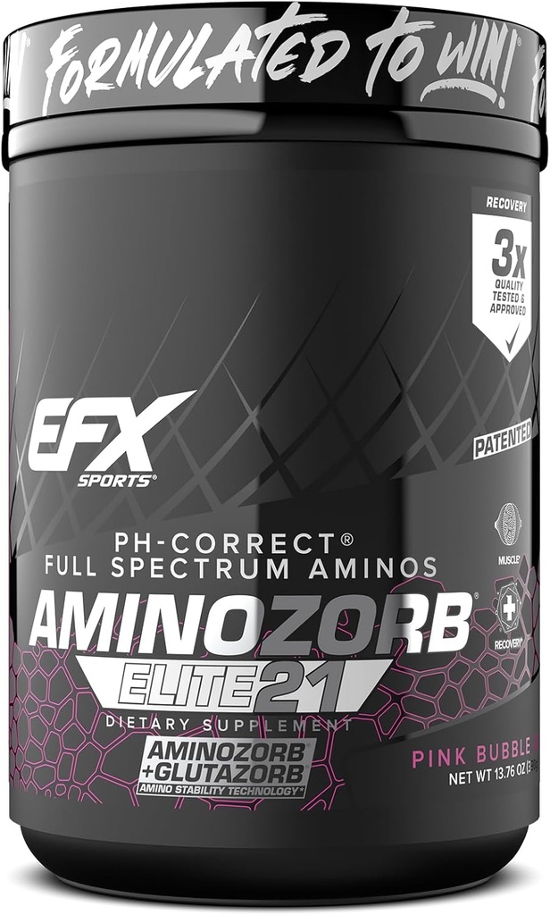 EFXスポーツアミノゾルブエリート21 | PH-Correct、フルスペクトラムアミノ + グルタミン | エッセンシャル&非エッセンシャルアミノ | ゼロシュガー | 30サービング(ピンクバブルガム)