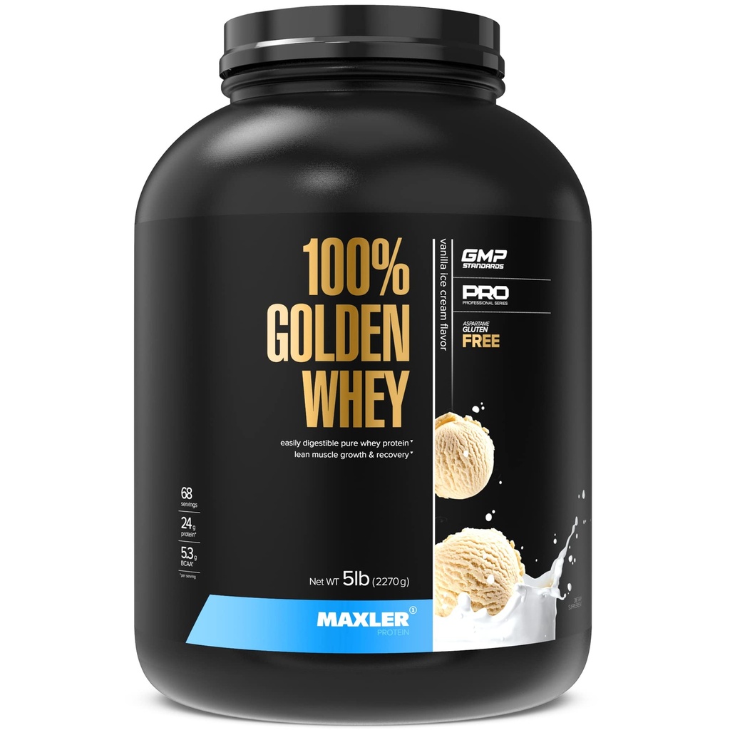 Maxler 100%ゴールデンウィープロテイン - サービングあたりプロテインの24g - プレポストワークアウトのためのプレミアムウィープロテインパウダー - ファーストアブソービングウィーコンセントレート、アイソレート&加水分解ブレンド - バニラアイスクリーム5ポンド