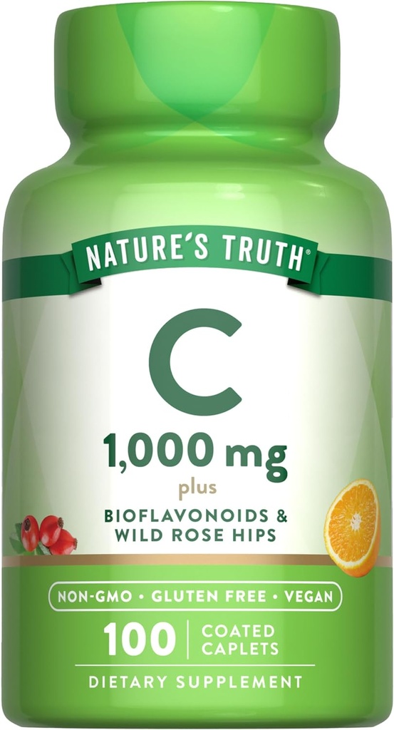 Nature's Truth Vitamin C Bioflavonoids & Rose HIPS | 1000mg | 100 Caplets | ビーガン、非GMOおよびグルテンフリーサプリメント