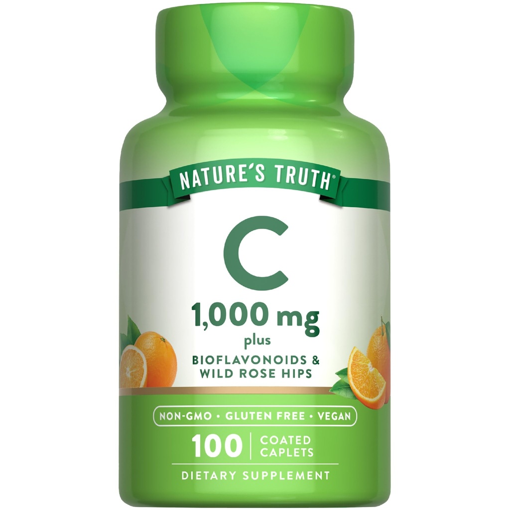 Nature's Truth Vitamin C Bioflavonoids & Rose HIPS | 1000mg | 100 Caplets | ビーガン、非GMOおよびグルテンフリーサプリメント