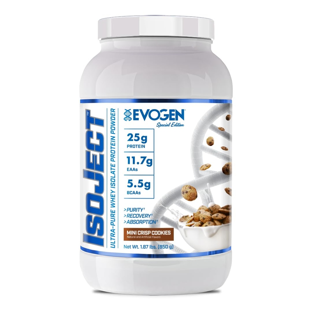 Evogen Isoject - 乳液プロテイン Isolate | 乳酸菌酵素、BCAA、および EAAによる超純ウエイプロテインパウダー | 吸収と回復を強化 | ミニクリスプクッキー | 25 サービング