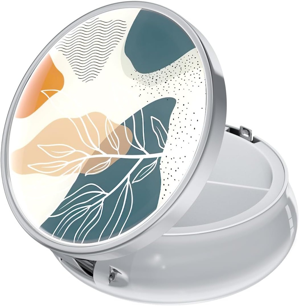 Rouidrの丸薬箱、3のコンパートメントの薬の丸い箱、Purse及びポケット、銀、抽象的なBohoの葉のための小さい金属の旅行薬箱