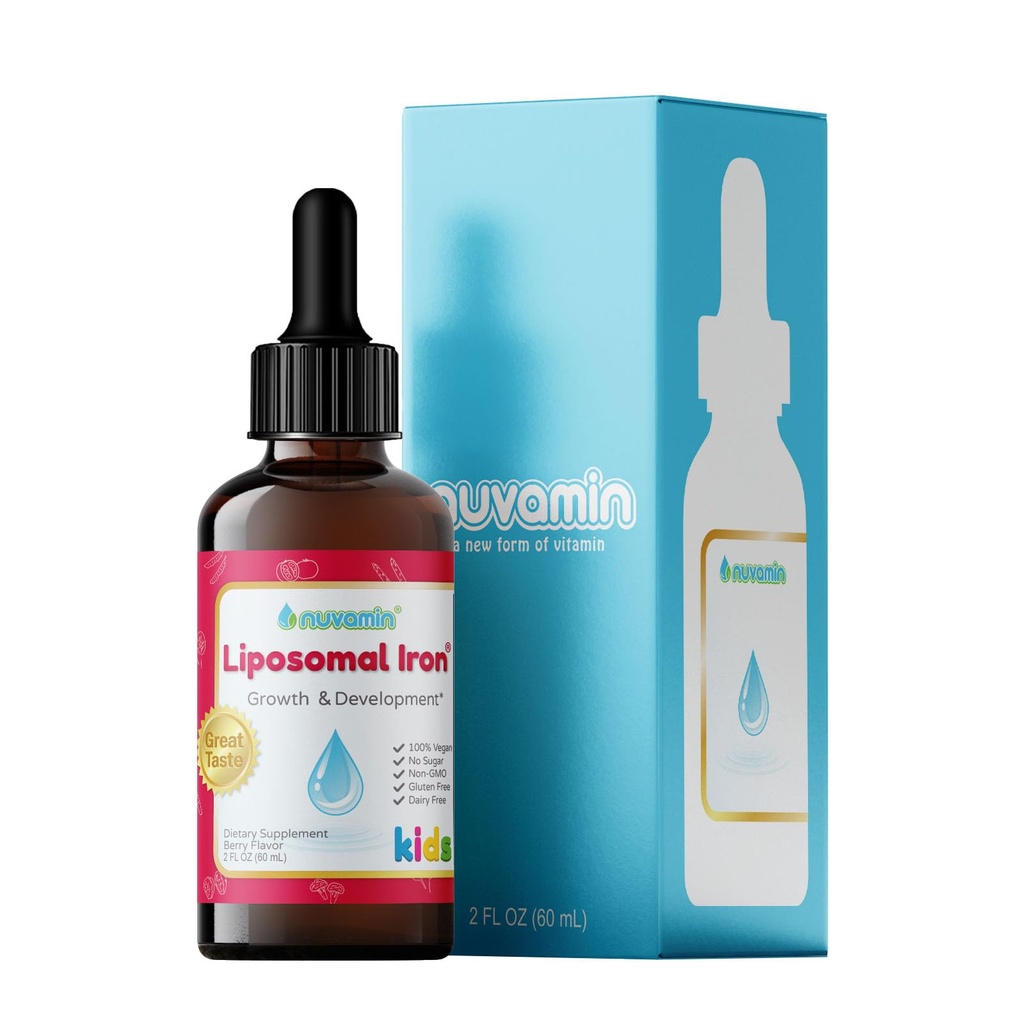 Nuvamin – ベビー、トドル、キッズ、ティーンズ、2Fl.Oz(60ml)、120デイリーサービング用の液体リポソーム鉄ドロップ。 素晴らしい味 - すべてナチュラル - 完全菜食主義者の - 無メタリック後味、ベリー風味