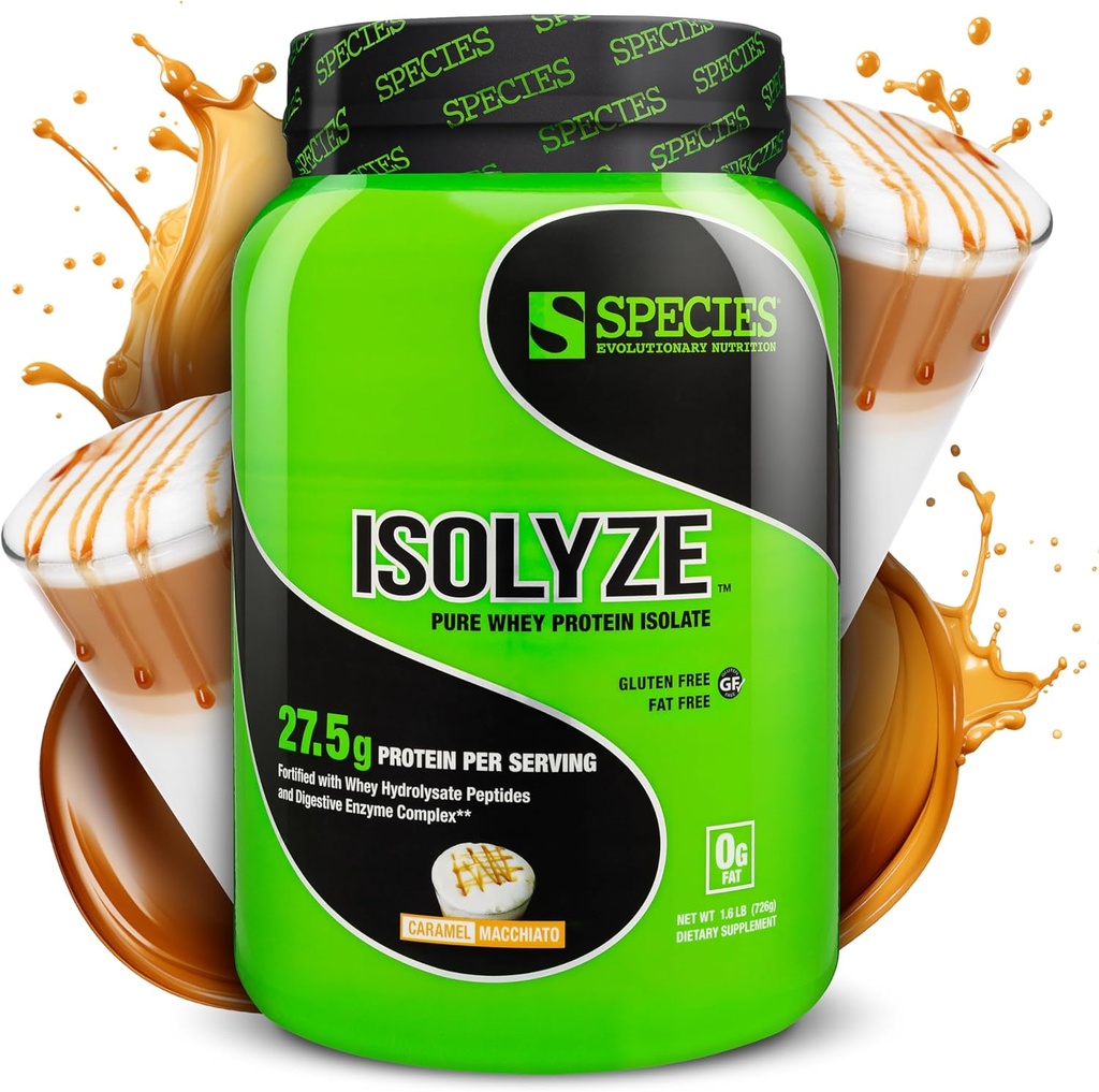 Speciesの栄養物のIsolyzeのWheyの蛋白質の粉、筋肉建物のための100%のWheyの隔離剤、スコップごとの27.5g蛋白質、砂糖及び低脂肪無し(Caramel Macchiato、22のサービング)