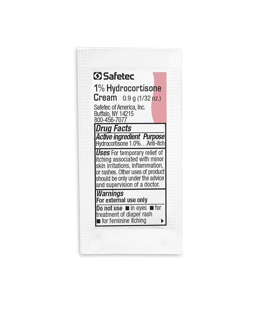 Safetec Hydrocortisone 1% Cream.9 g. (バルクパッケージ - 2000カウント)