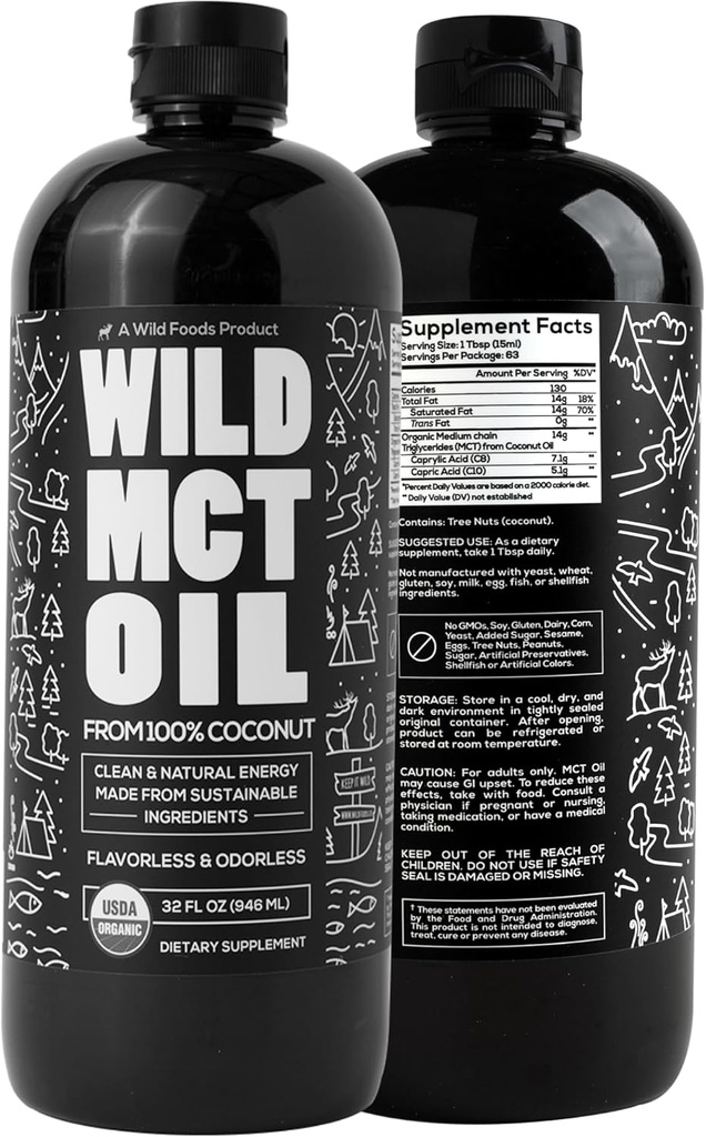 ワイルド MCT オイル有機ココナッツ - 32 の fl oz - から 100% 天然ココナッツ - 無味&無臭 C10/C8 MCT エネルギーと認知サポートのためのオイル - Keto-Friendly - コーヒー、シェイクス&レシピに最適