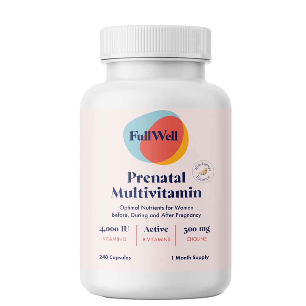 FullWell Prenatal Vitamins レモン | choline, folate, 胎児の成長のためのビタミンD | 26 胎児栄養素 | 食道成分配合、OBGYN 推奨、非GMO、3rd Party 試験、30 サービング
