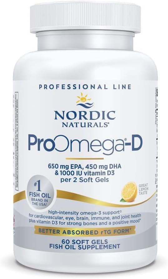 Nordic Naturals ProOmega-D、レモンフレーバー - 60 ソフトジェル - 1280 mg Omega-3 + 1000 IU D3 - 高周波魚油 - EPA&DHA - 脳、目、心、免疫の健康 - Non-GMO - 30 サービング