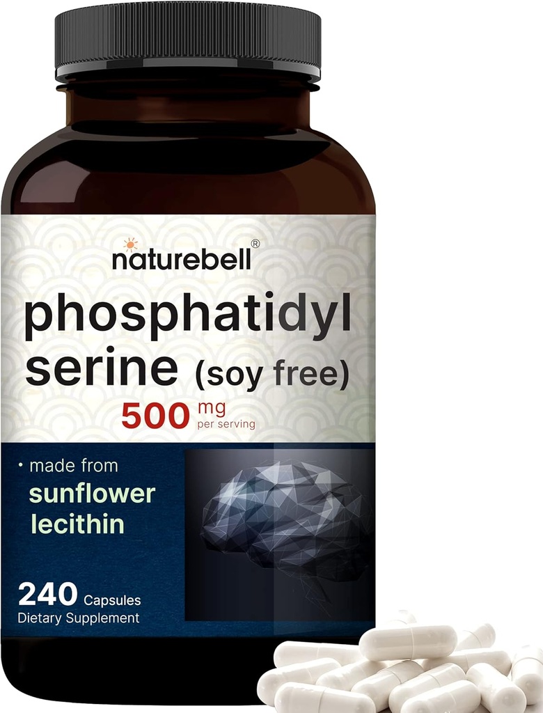 サービングごとの超強さのPhosphatidylserineの補足500mg、240のカプセル 大豆の自由、ヒマワリルシチンから派生–サポート認知の健康および頭脳機能–非GMO