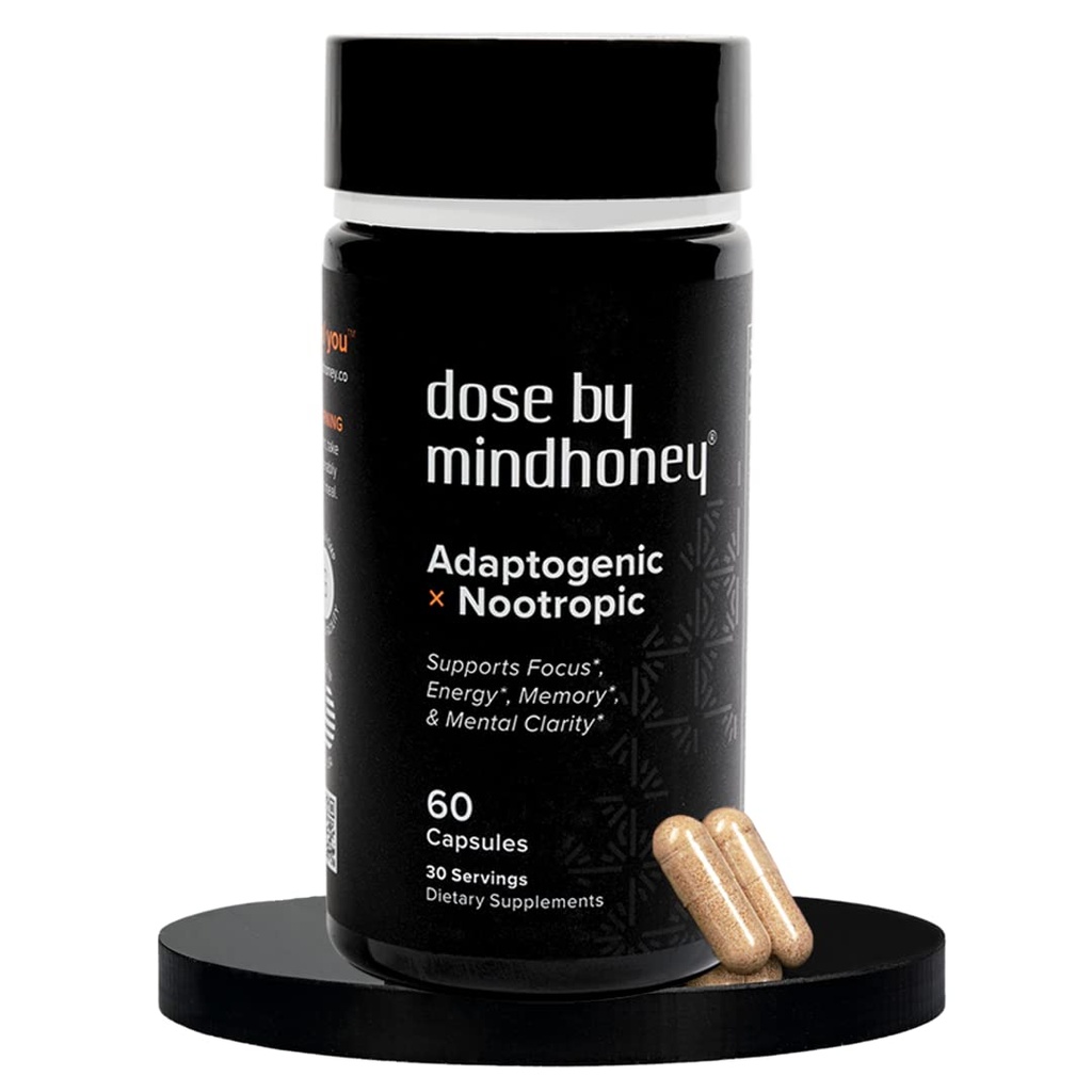 MINDHONEY | DOSE 60 カウント、プレミアムオールインワン向知性脳サプリメント | フォーカス、気分、エネルギー、記憶 | 機能的なキノコ&適応剤 - ライオンズ・マネ、アシュワガンダ、L-テアニン、バコパ、ビタミン