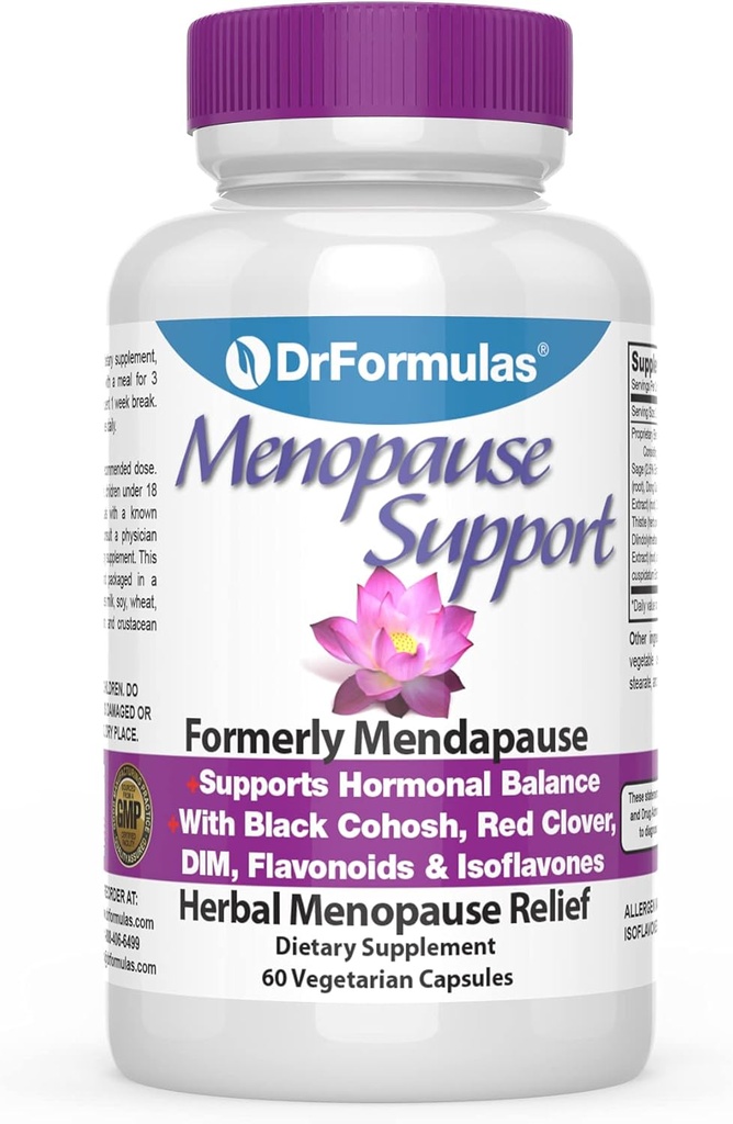 DrFormulas Menopause Supplement for Hot Flashes, Night Sweats Relief, and Support with DIM, Black Cohosh, Dong Quai (60 Vegetarian Capsules)
