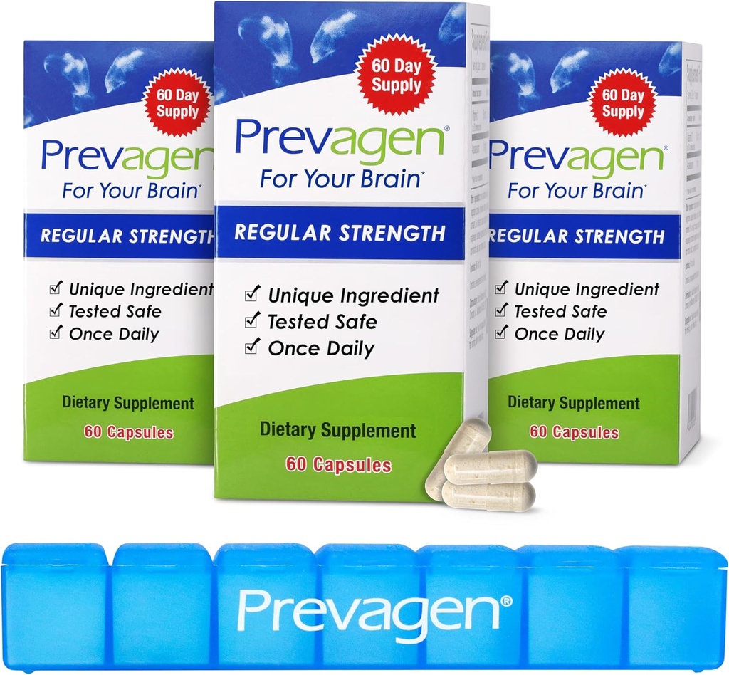 Prevagen Regular Strength - 180 Capsules (6 Month Supply) | Formulated for Your Brain | 10mg of Apoaequorin Plus Vitamin D3 with 7-Day Pill Minder