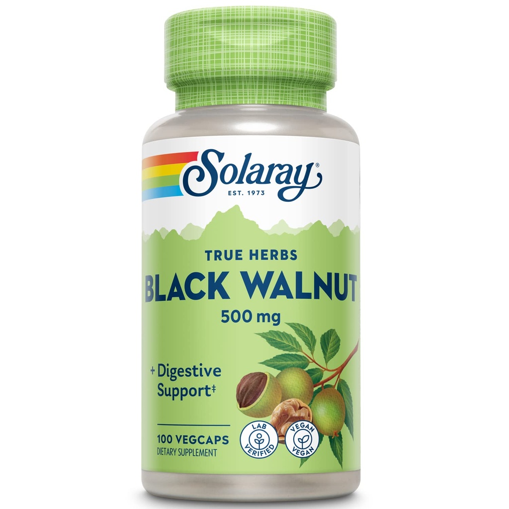 SOLARAYブラックウォールナット500mg - 全Hull - 伝統的なハーブサポートフォーミュラ - 非GMO検証、ビーガン、ラボ検証 - 60日間保証 - 100のサービング、100ベジキャップ