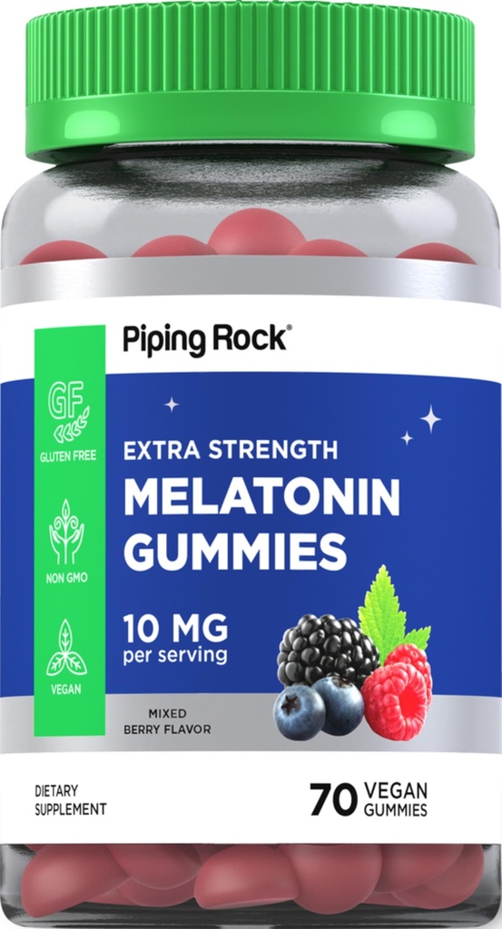 パイピングロックメラトニングミー10mg | 70カウント | ベリーフレーバーサプリメント | 完全菜食主義者, 完全菜食主義者, グルテンフリー