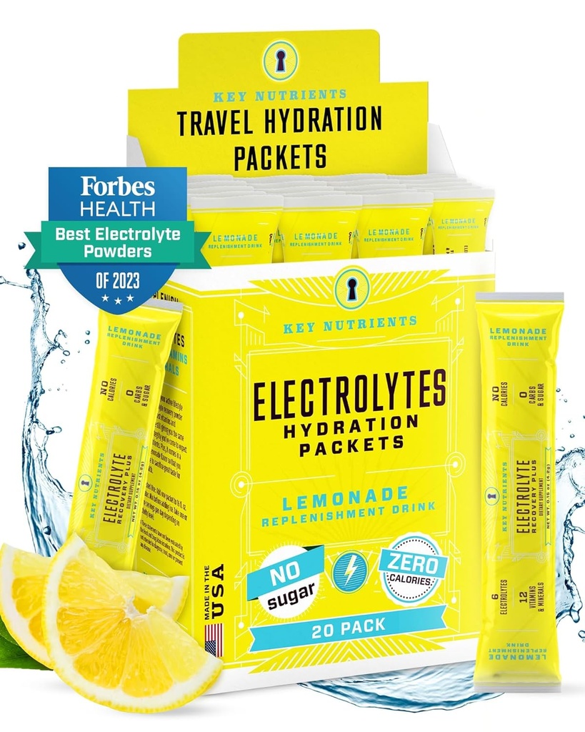 KEY NUTRIENTS Electrolytesパウダーパック - リフレッシュLemonade 20パック水分補給パック - 旅行水分補給パウダー - 砂糖なし、カロリーなし、グルテンフリー - アメリカ製
