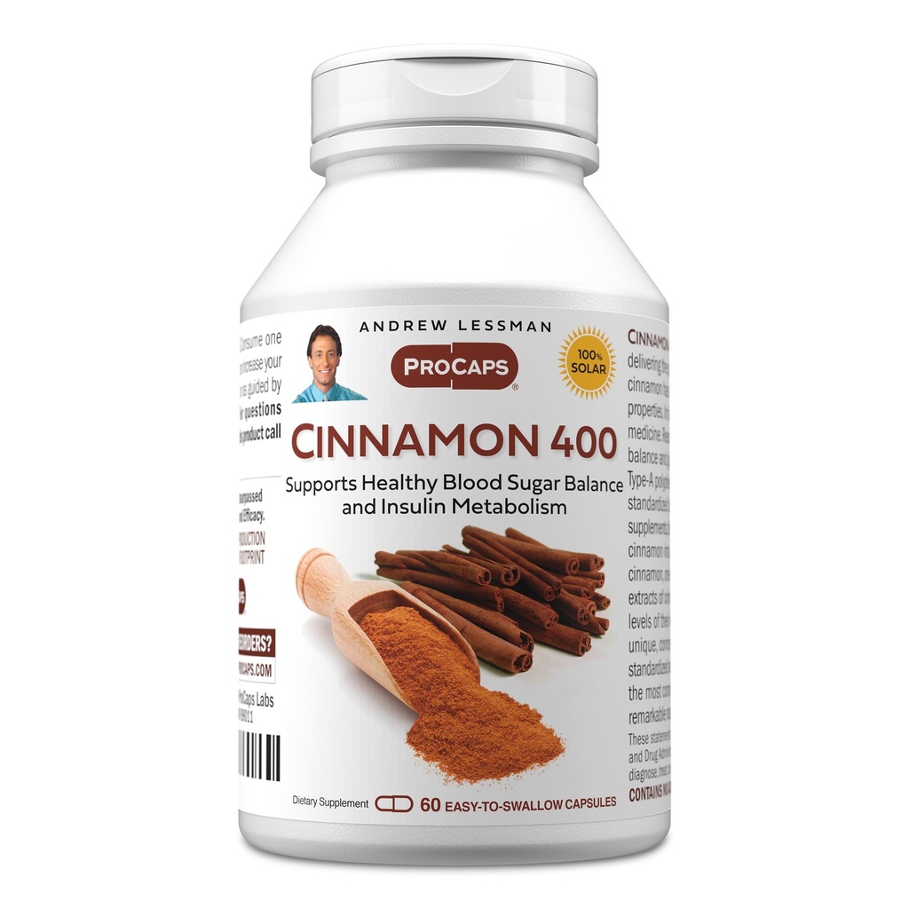 ANDREW LESSMANシナモン 400mg - 60カプセル - 高い効力、標準化されたエキス。 添加物無し。 カプセルを飲みやすい小型