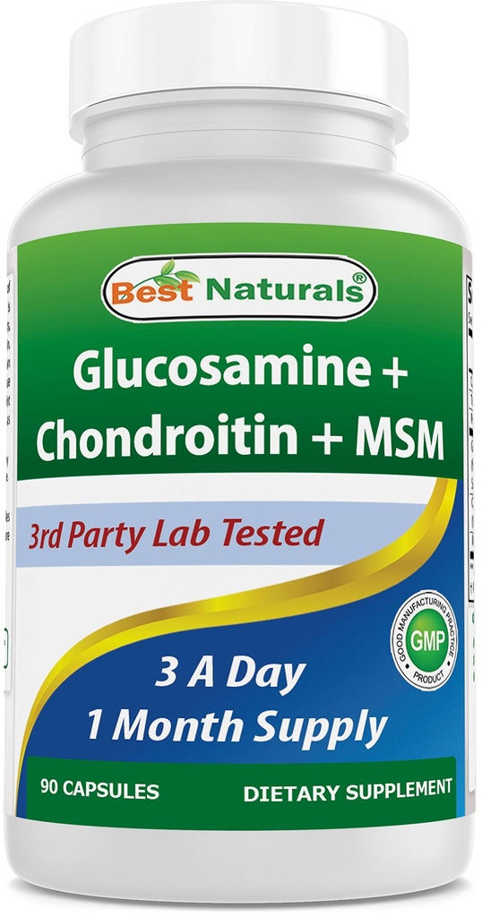 ベストナチュラル、グルコサミンコンドロイチンMSMサプリメント、サービングあたり2600mg、90カプセル(90カウント)