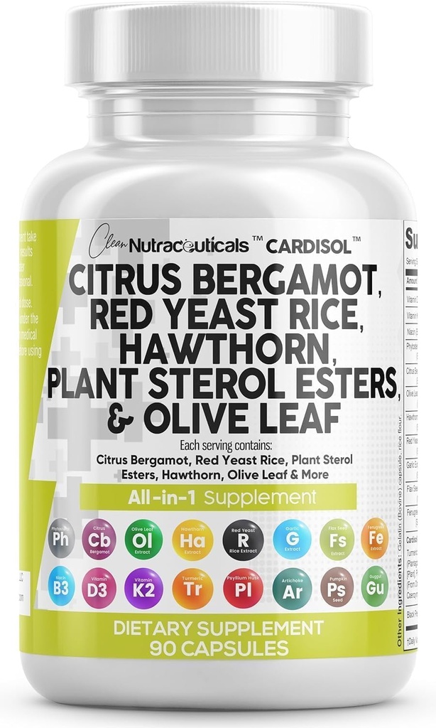 植物ステロールときれいなNutraceuticalsのCitrus Bergamotの赤いイースト米のカプセル - Hawthornのエキスのオリーブの葉のナイアシンのビタミンK3 D3 COQ10のガジュル及び多くと