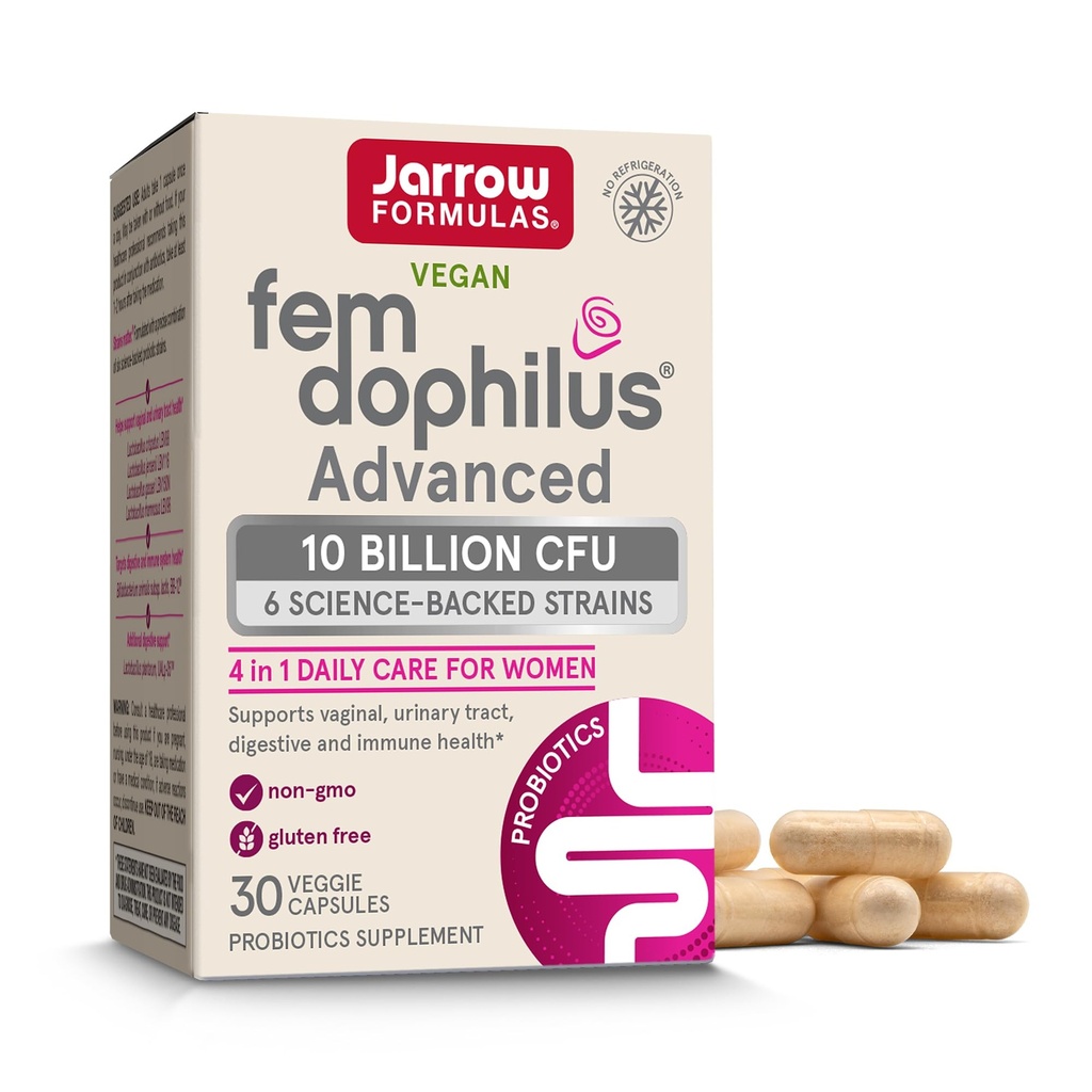 Jarrow フォーミュラ Fem-Dophilus 高度な腟 & 消化プロバイオティクス 10 億 CFU と 6 科学の裏切り株, 腟のトラクト, 消化 & 免疫サポート, 30 カプセル, 棚安定