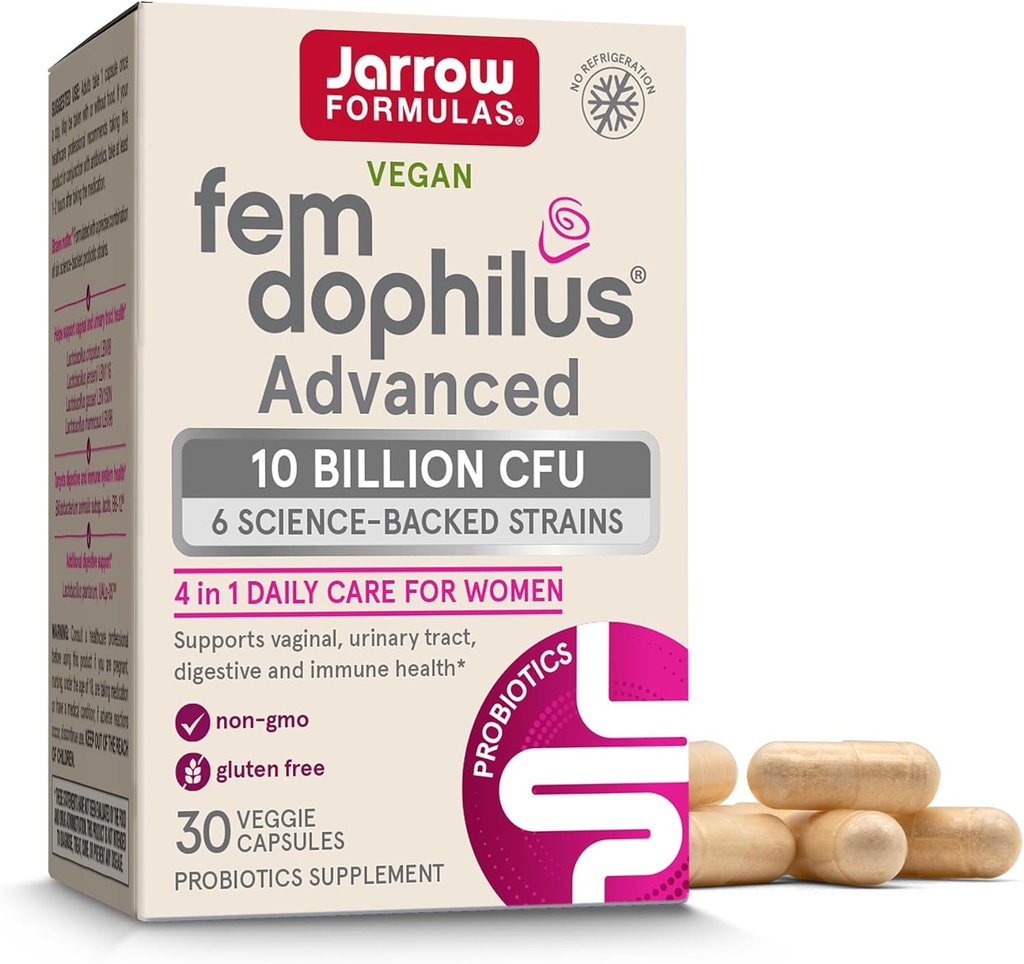 Jarrow フォーミュラ Fem-Dophilus 高度な腟 & 消化プロバイオティクス 10 億 CFU 腟、尿路、消化器及び免疫サポート、30カプセル、棚安定したのための6つの臨床的に供給された緊張を使って、