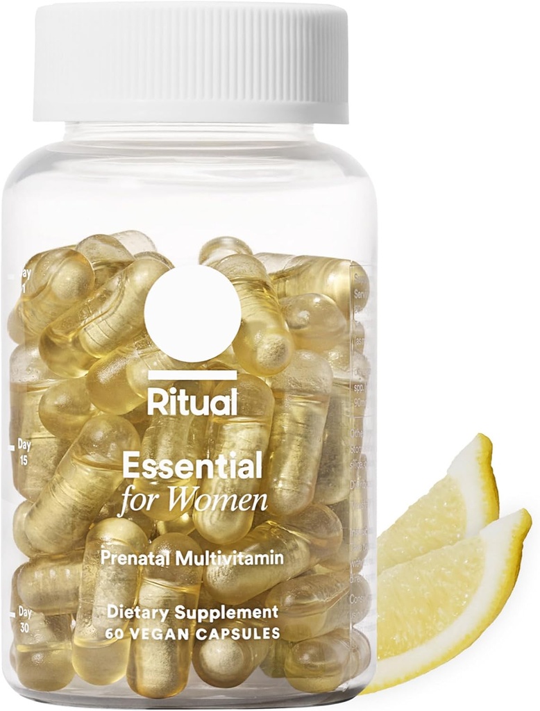 女性のための儀式エッセンシャル Prenatal Multivitamin: 神経管サポートのための葉酸塩及びコリン、胎児脳開発のためのオメガ3 DHA、鉄、カルシウム ヘルパーD3及びK2、非GMO、ビーガン、柑橘類、30日